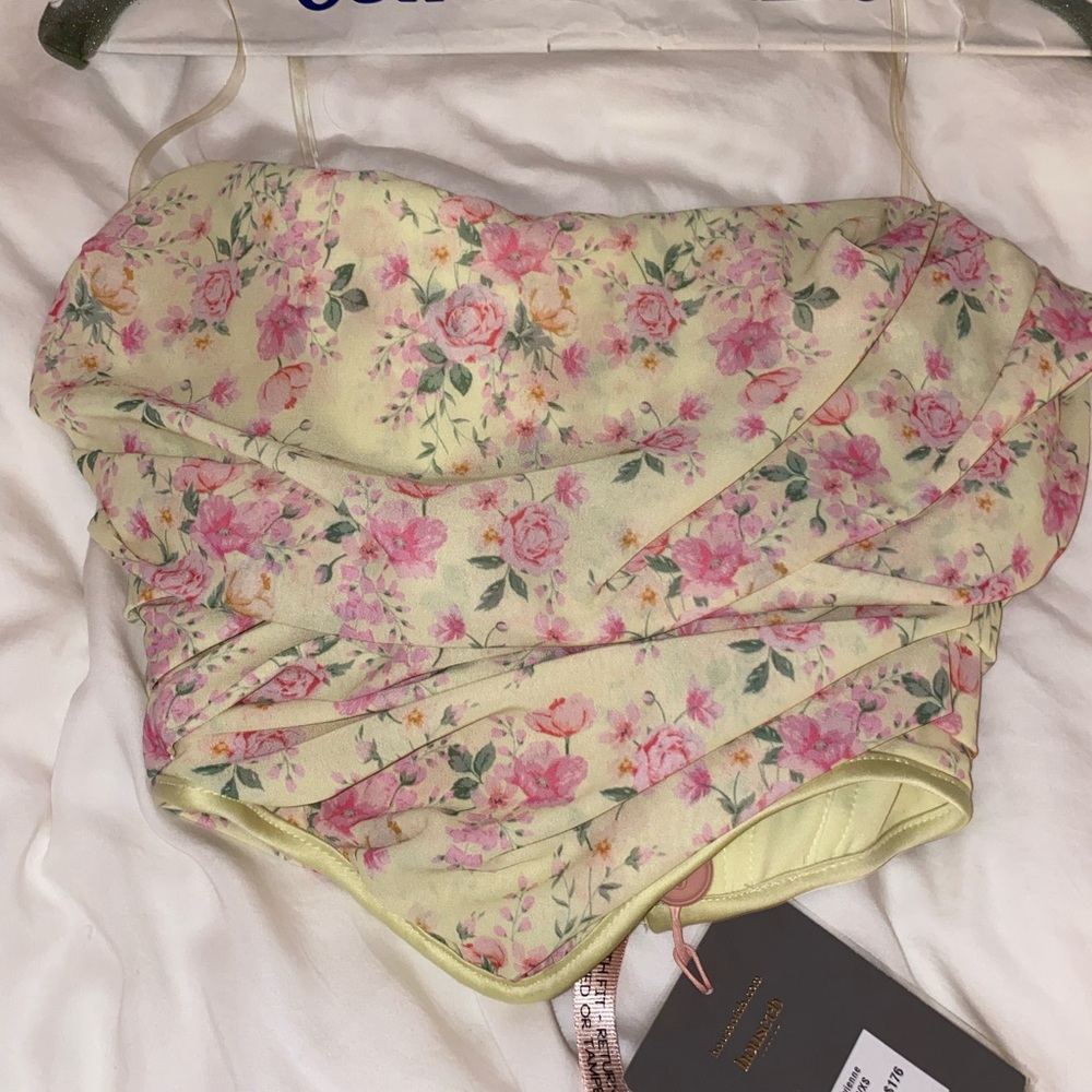 Floral Yellow and Pink Bustier Top